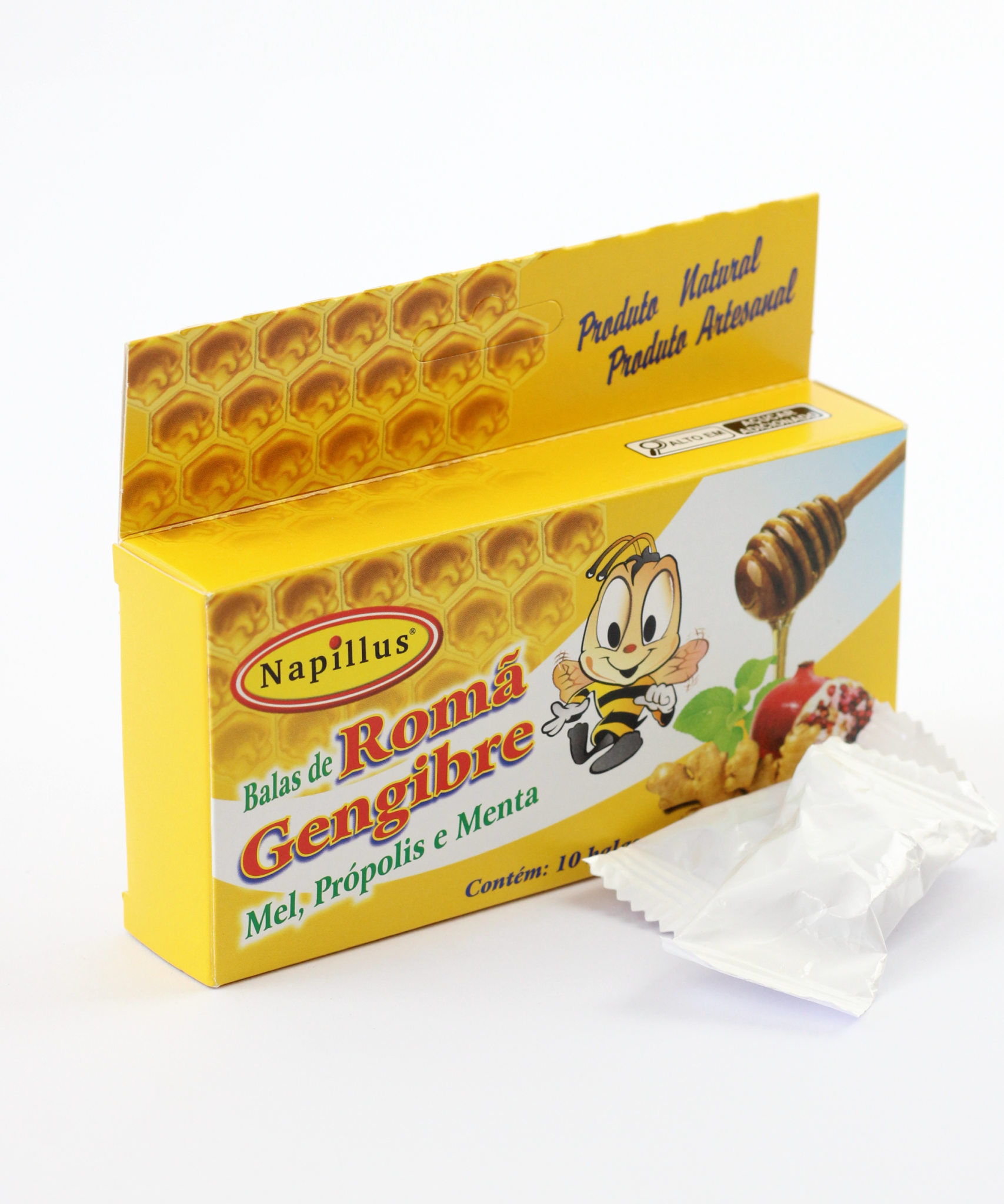Bala completa Napillus gengibre, romã, mel, própolis e menta 45 gramas