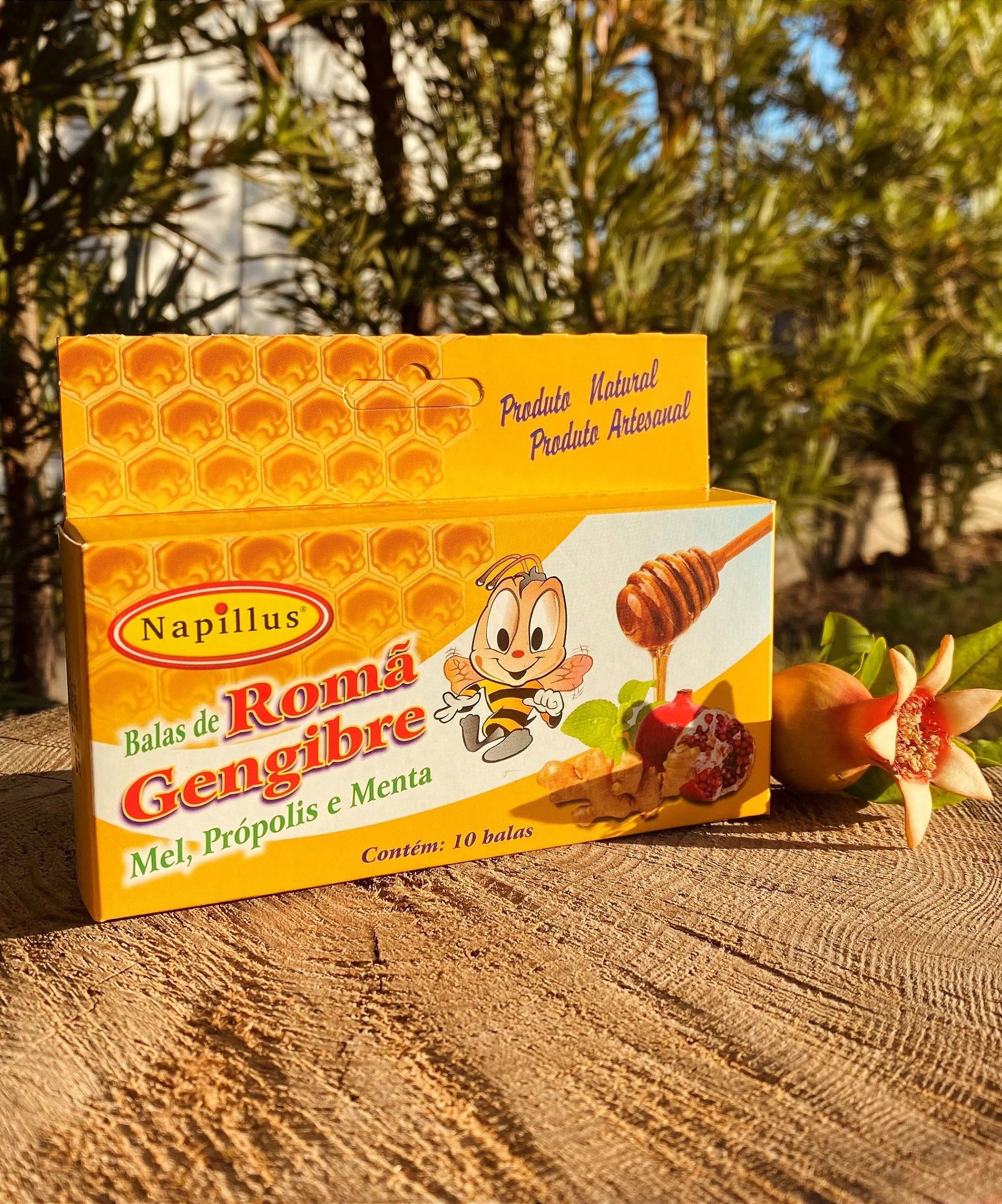 Bala completa Napillus gengibre, romã, mel, própolis e menta 45 gramas