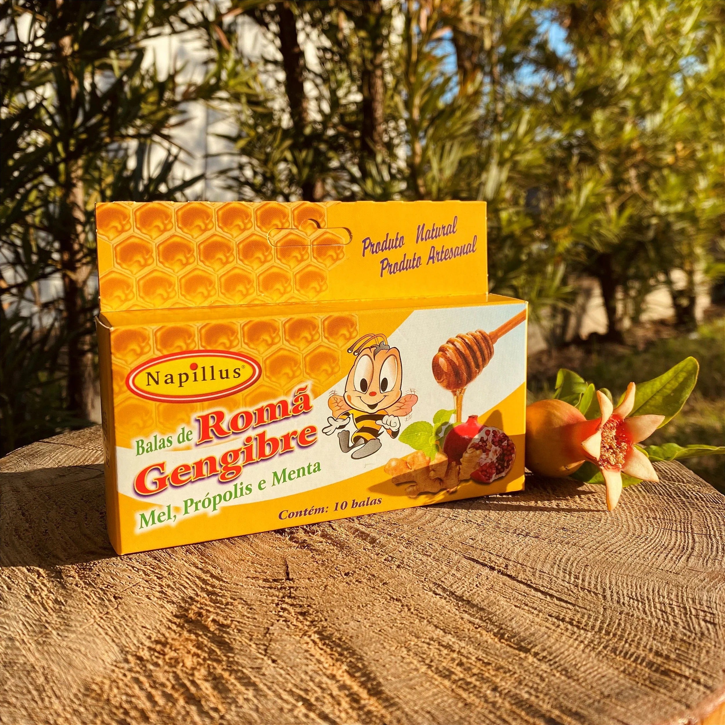 Bala completa Napillus gengibre, romã, mel, própolis e menta 45 gramas