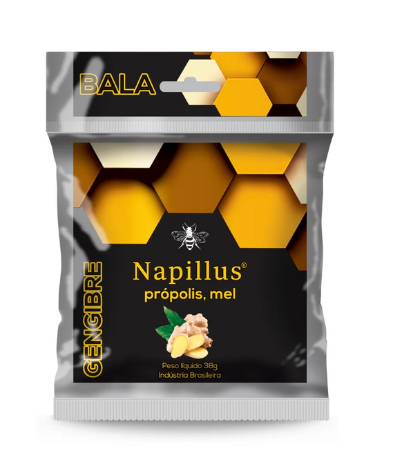 Bala de gengibre, mel e própolis Napillus 38 gramas