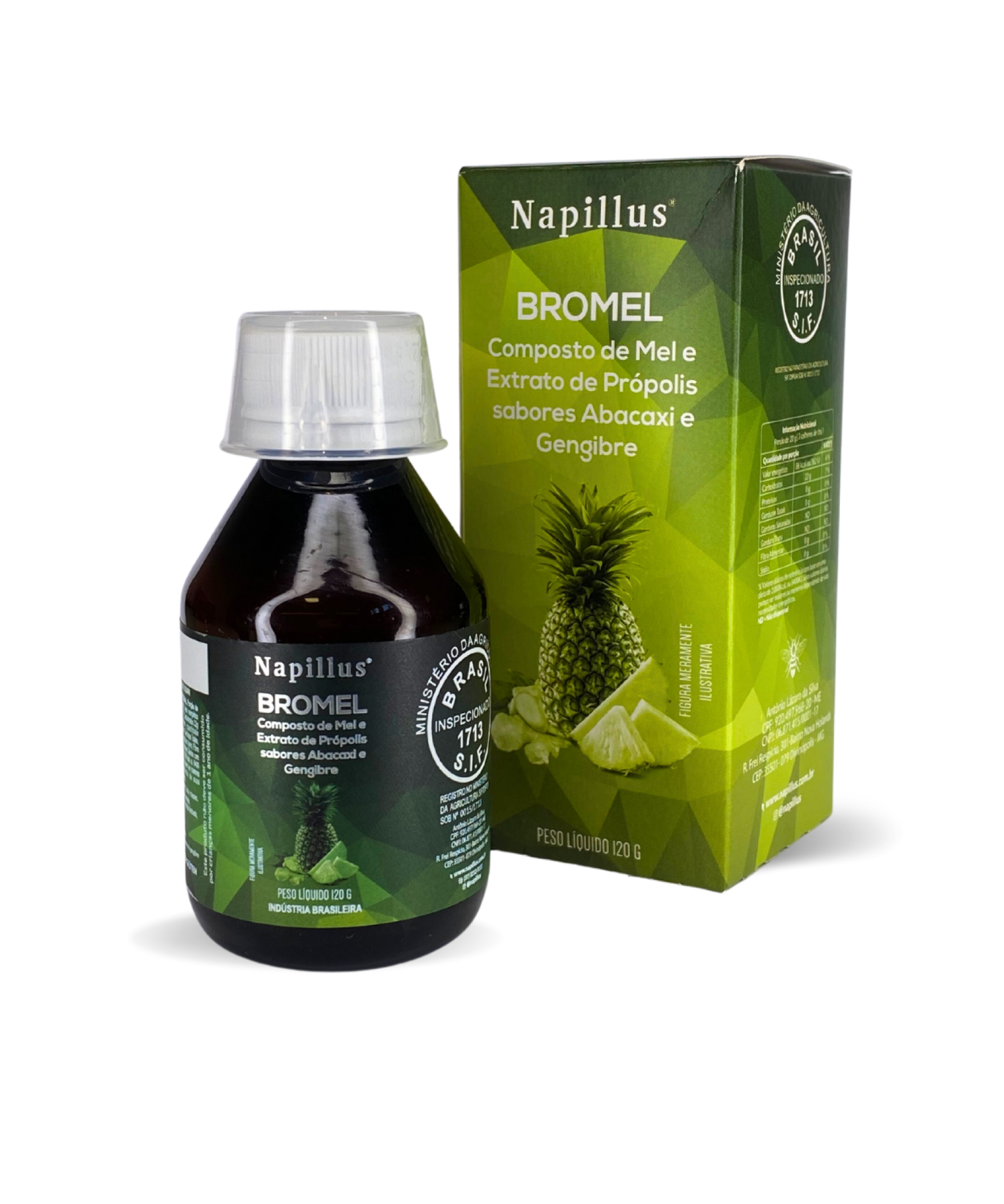 Bromel composto de mel e extrato de própolis, sabores abacaxi e gengibre