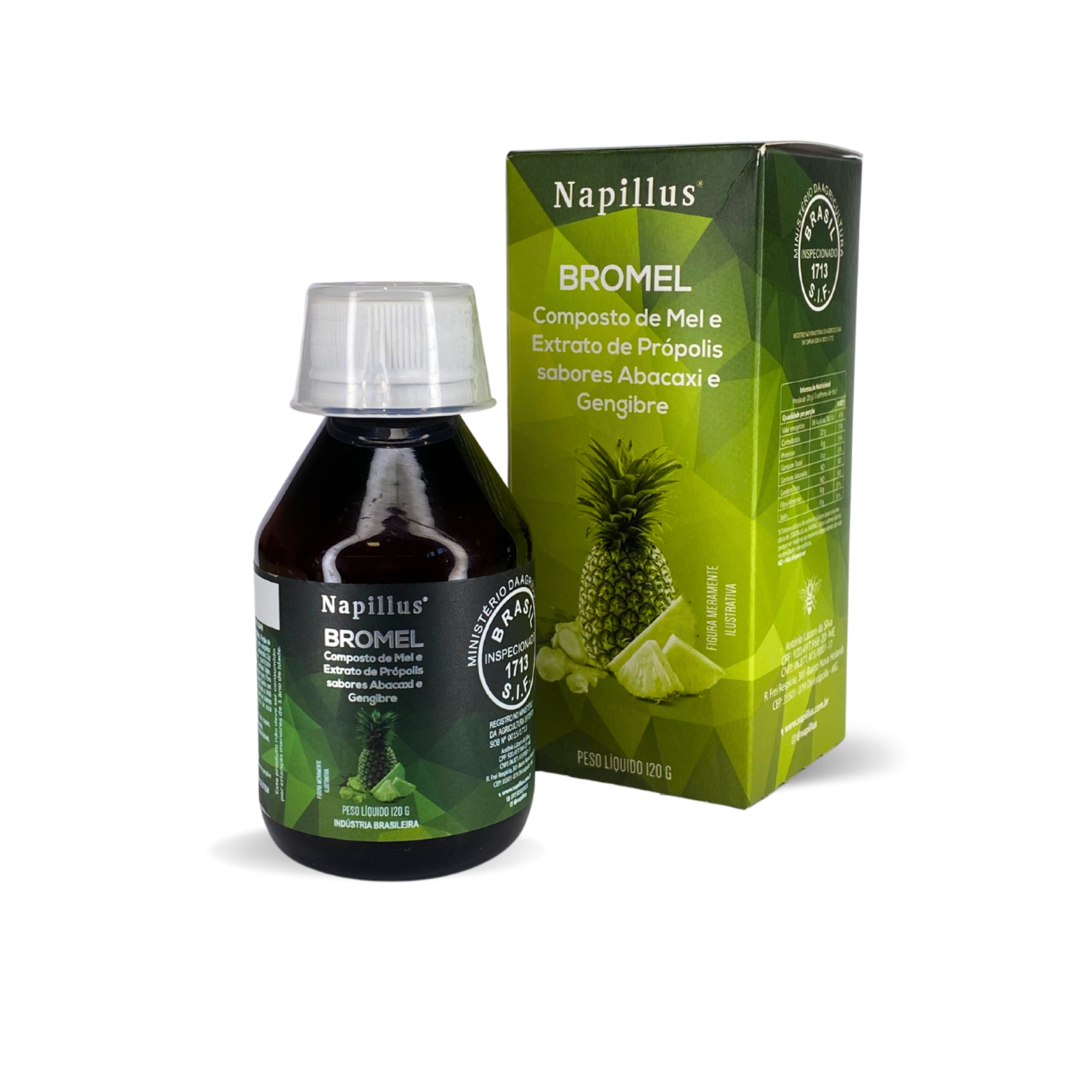 Bromel composto de mel e extrato de própolis, sabores abacaxi e gengibre