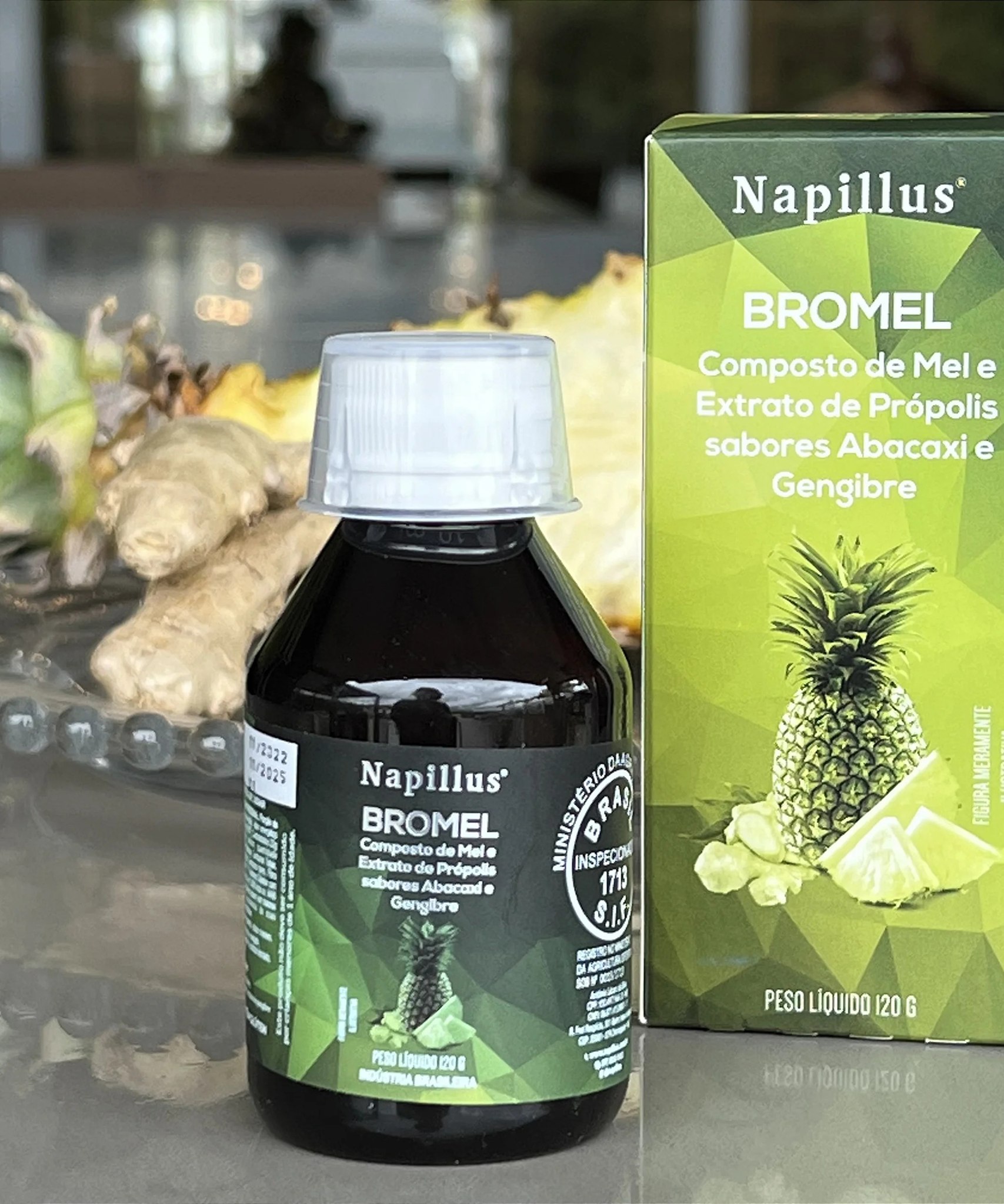 Bromel composto de mel e extrato de própolis, sabores abacaxi e gengibre