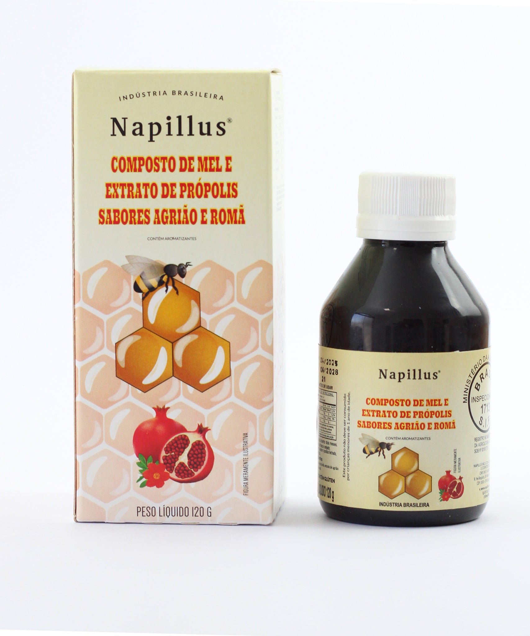 Composto de mel com extrato de própolis, sabor agrião e romã Napillus 120 gramas