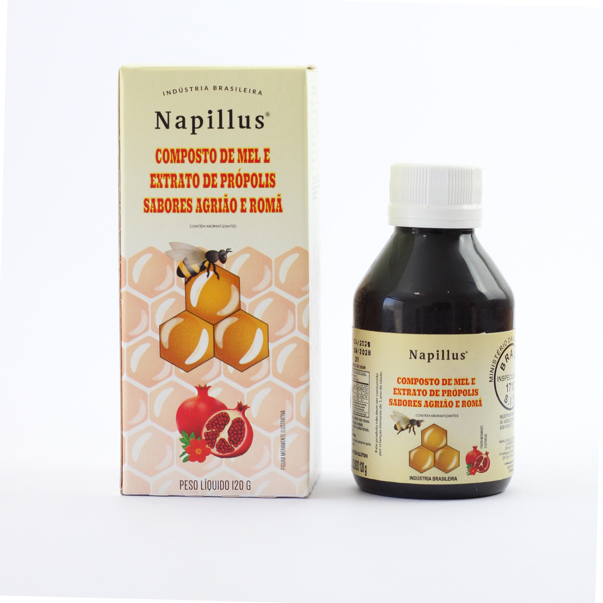 Composto de mel com extrato de própolis, sabor agrião e romã Napillus 120 gramas