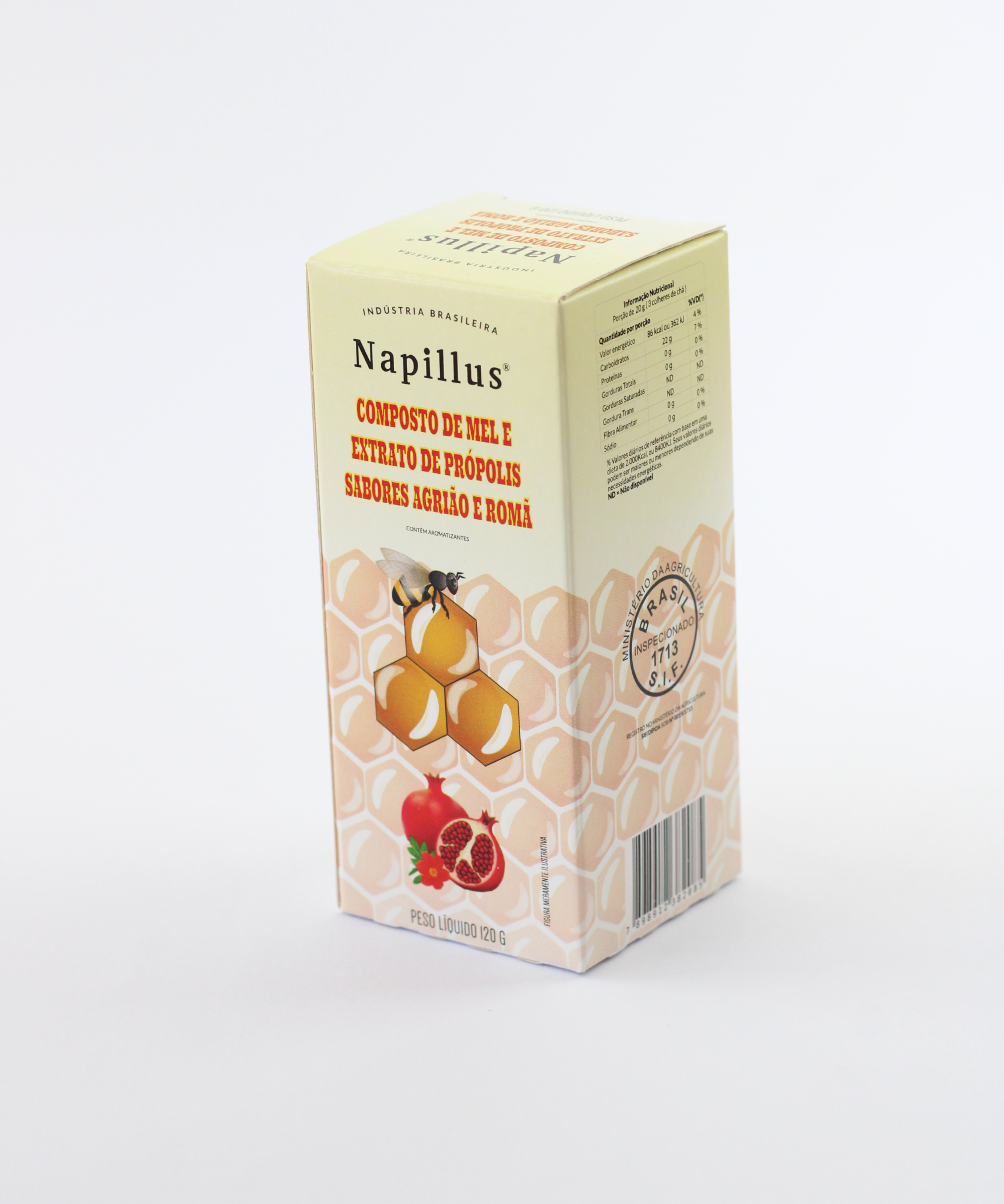 Composto de mel com extrato de própolis, sabor agrião e romã Napillus 120 gramas