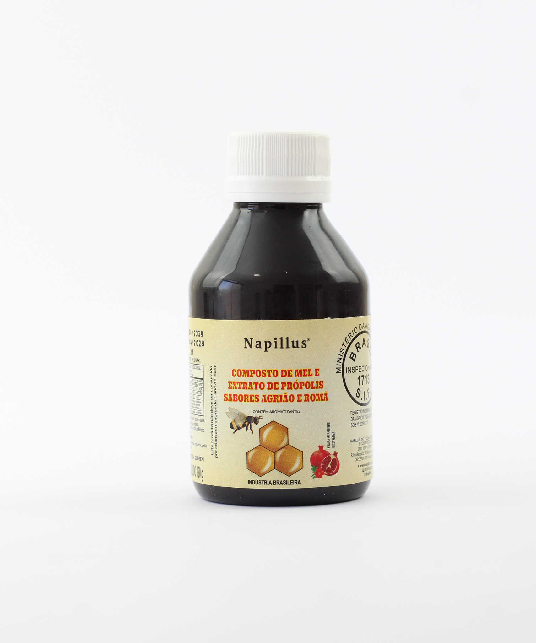 Composto de mel com extrato de própolis, sabor agrião e romã Napillus 120 gramas