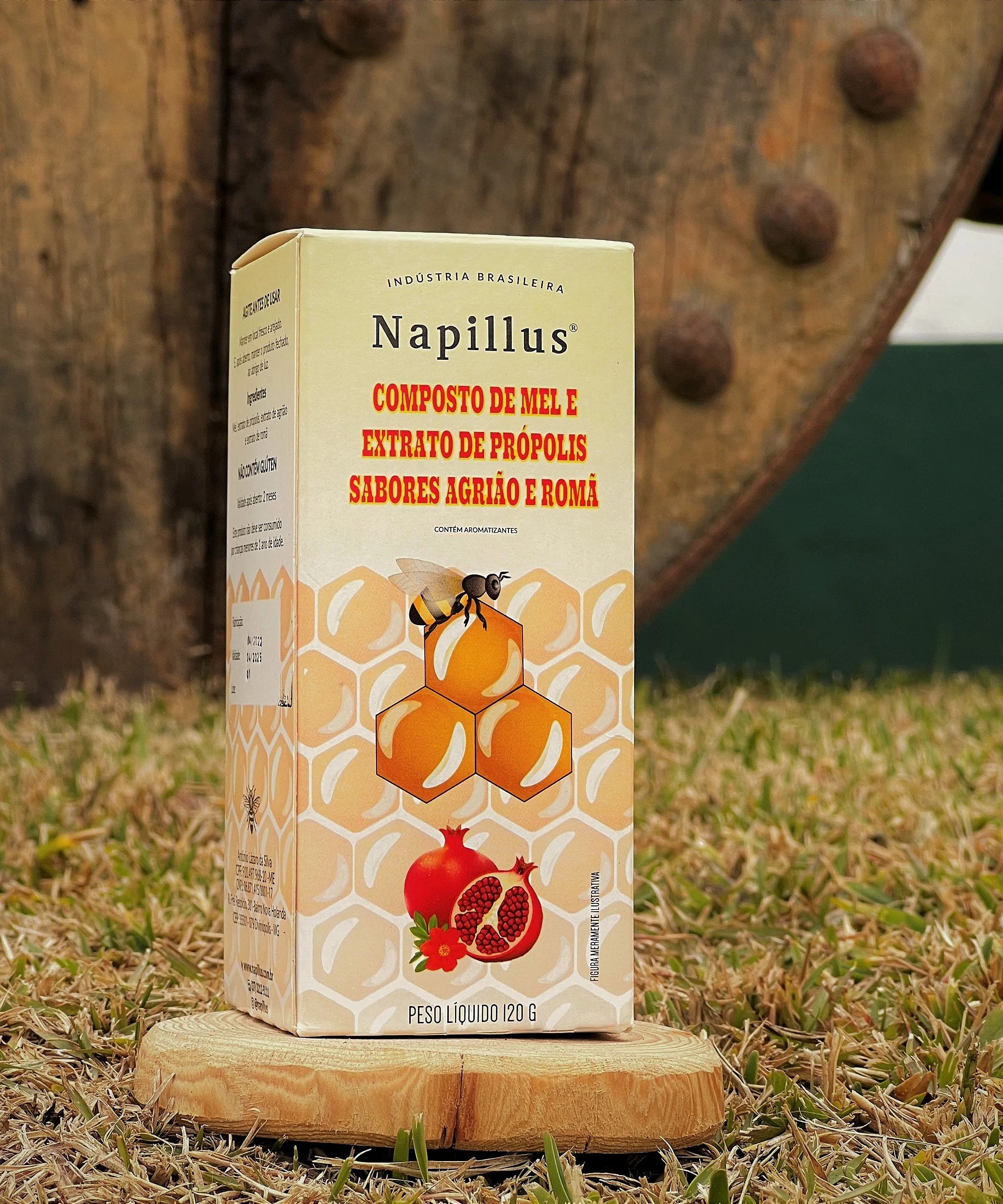 Composto de mel com extrato de própolis, sabor agrião e romã Napillus 120 gramas