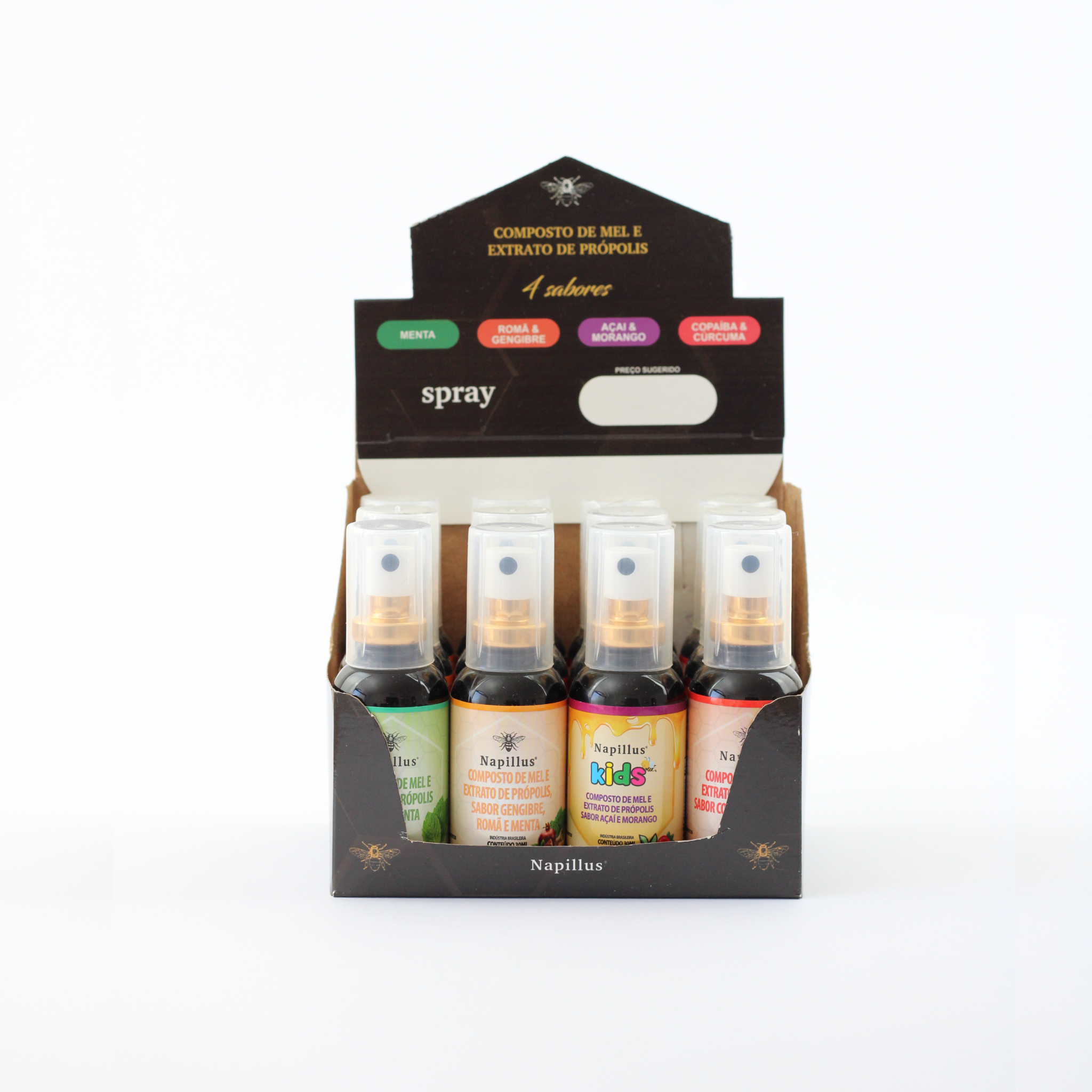 Display de sprays sortidos 30 ml cada CX. 12 unidades