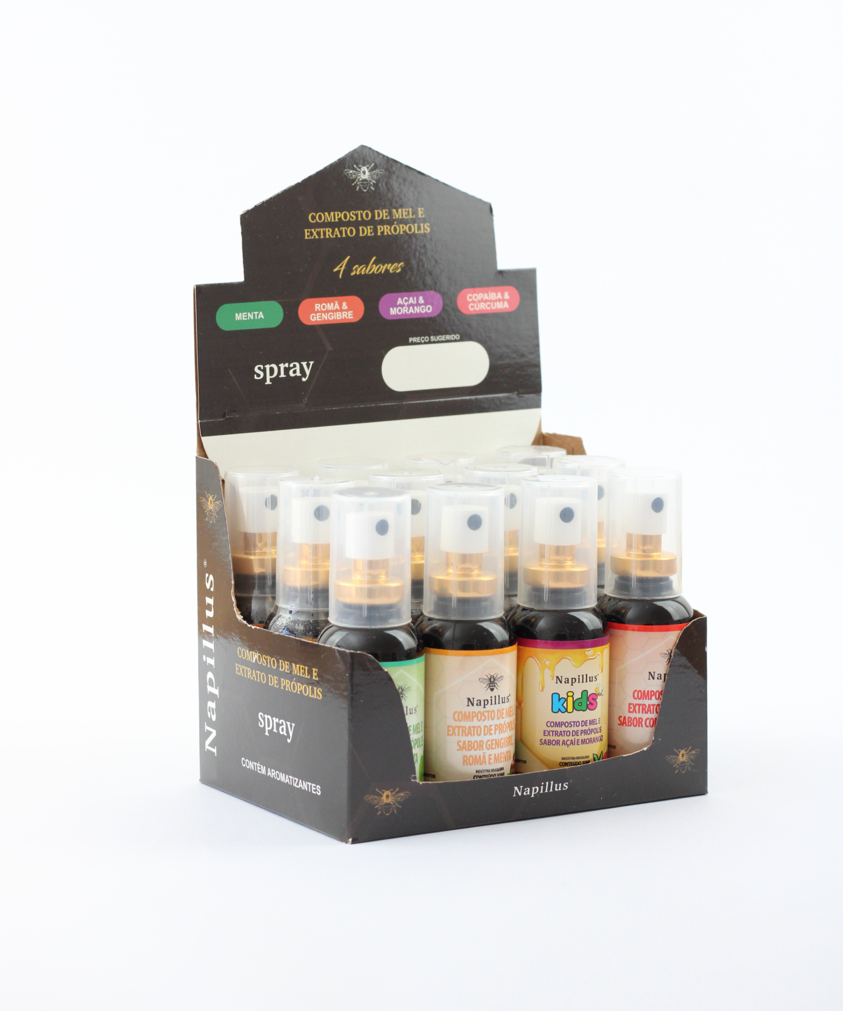 Display de sprays sortidos 30 ml cada CX. 12 unidades
