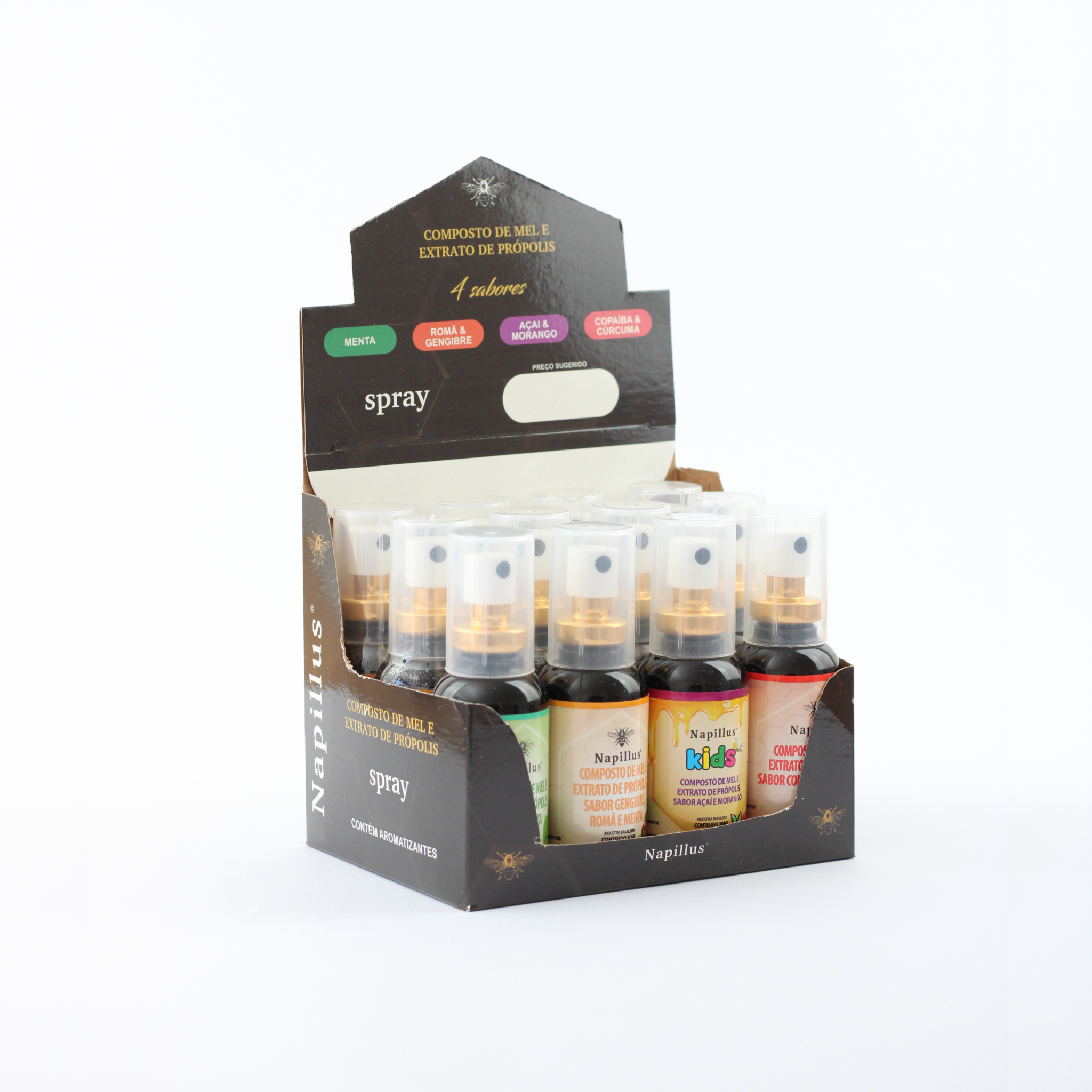 Display de sprays sortidos 30 ml cada CX. 12 unidades