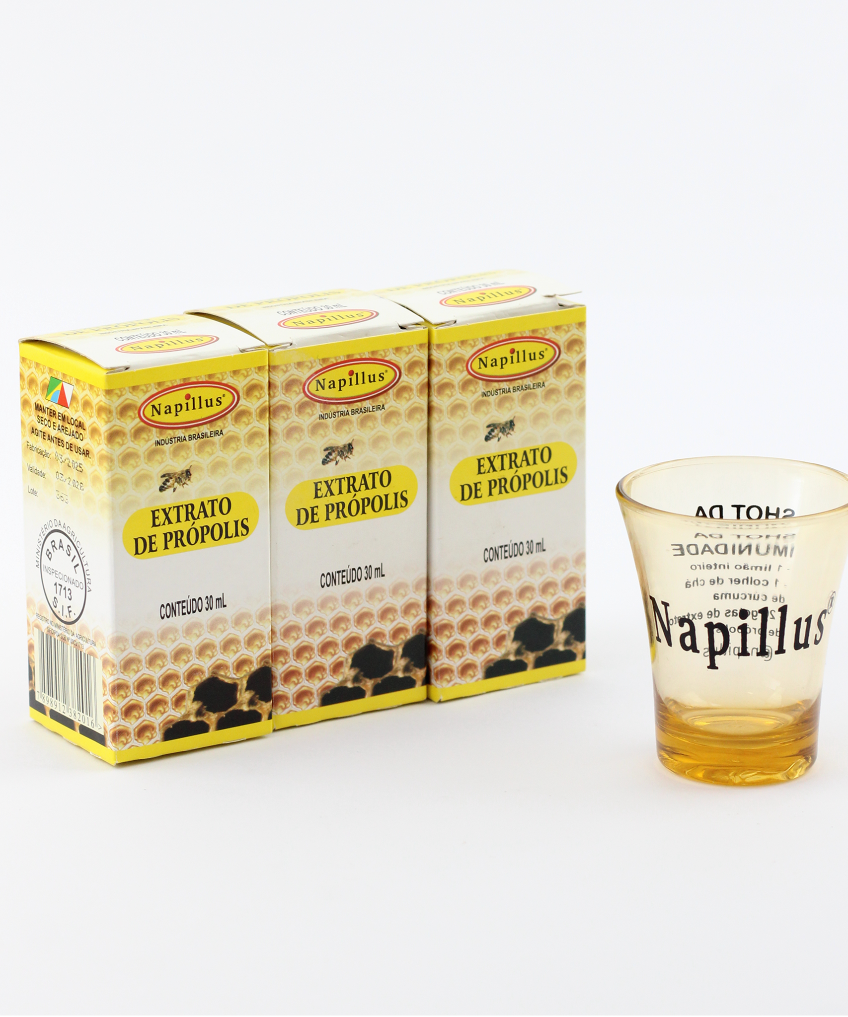 Kit com 3 extratos de própolis 30 ml + copo para shot