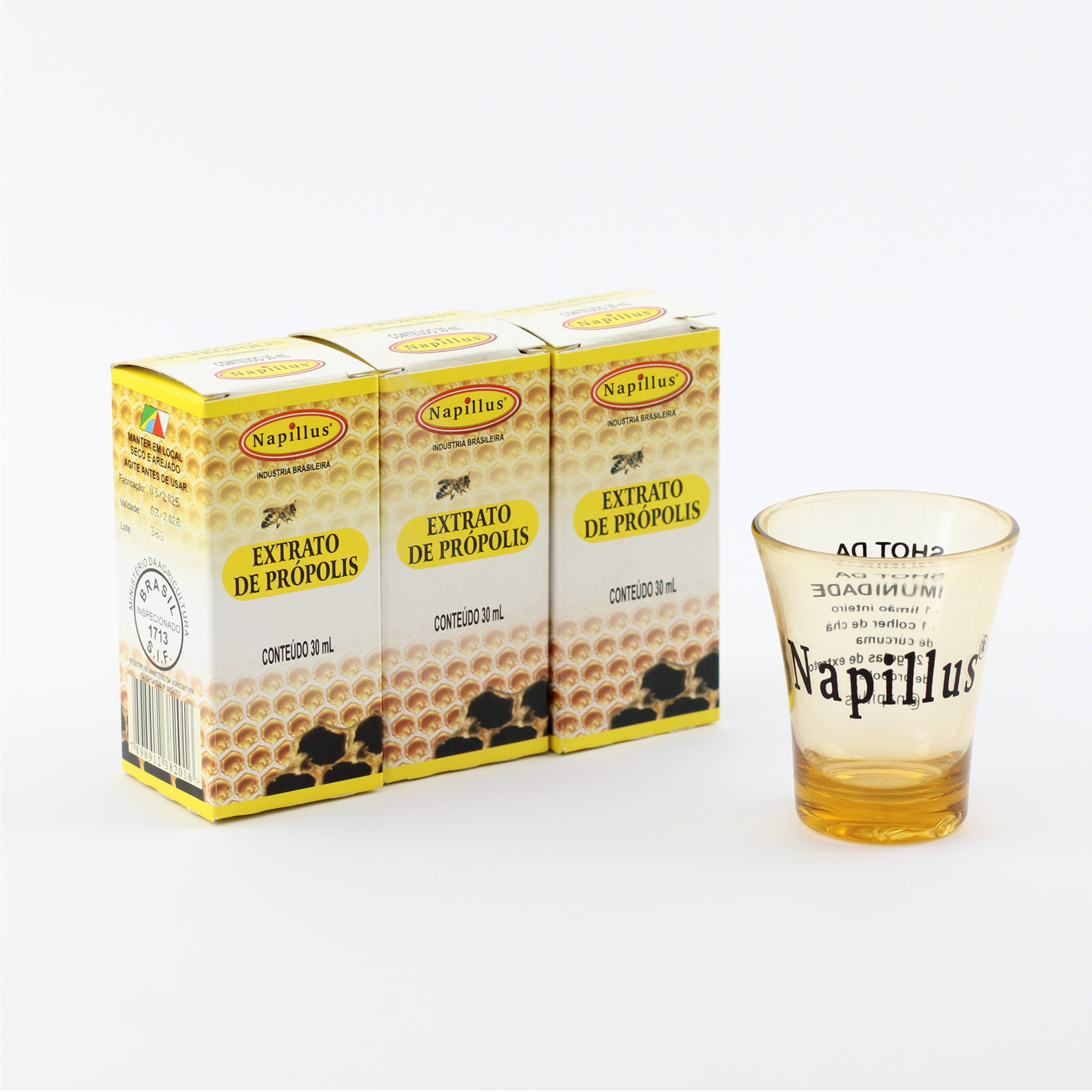 Kit com 3 extratos de própolis 30 ml + copo para shot