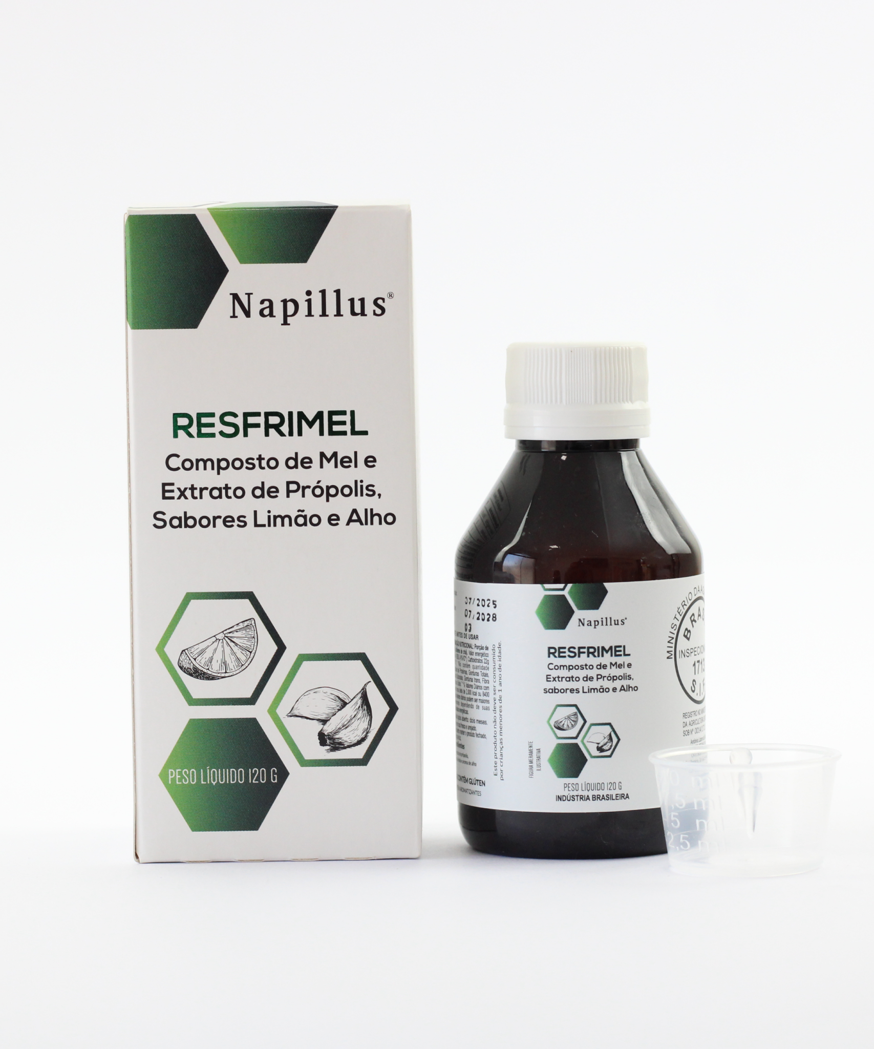 Resfrimel composto de mel e extrato de própolis, sabores limão e alho