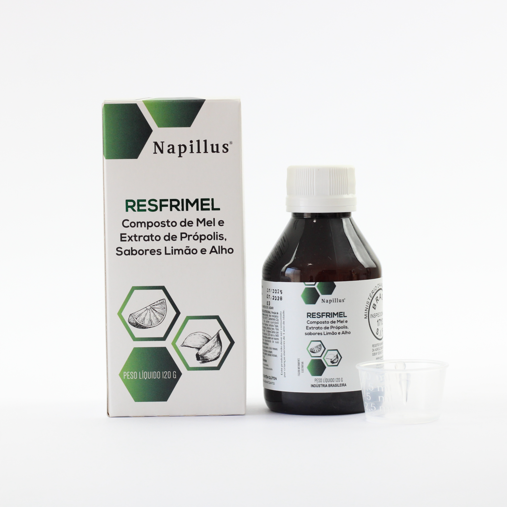 Resfrimel composto de mel e extrato de própolis, sabores limão e alho