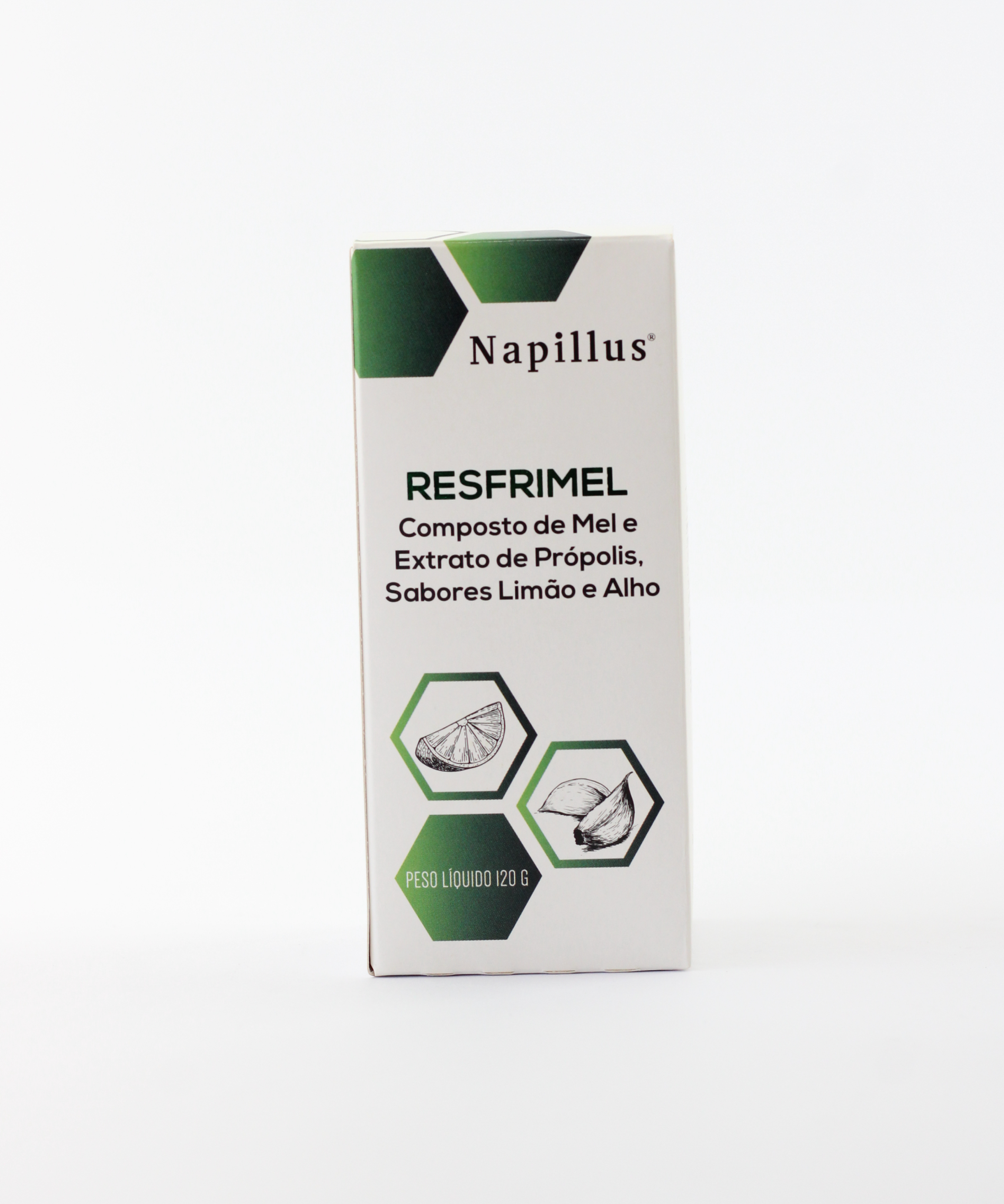 Resfrimel composto de mel e extrato de própolis, sabores limão e alho