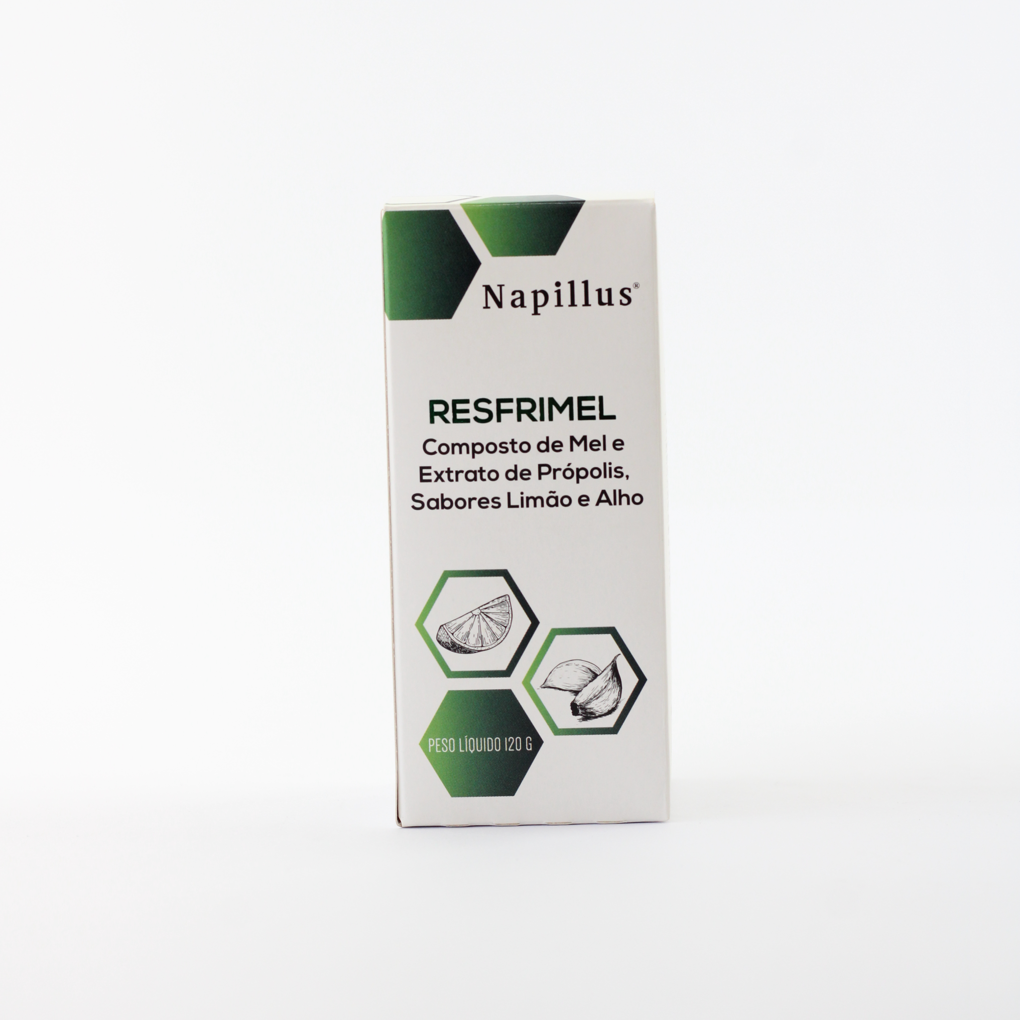 Resfrimel composto de mel e extrato de própolis, sabores limão e alho