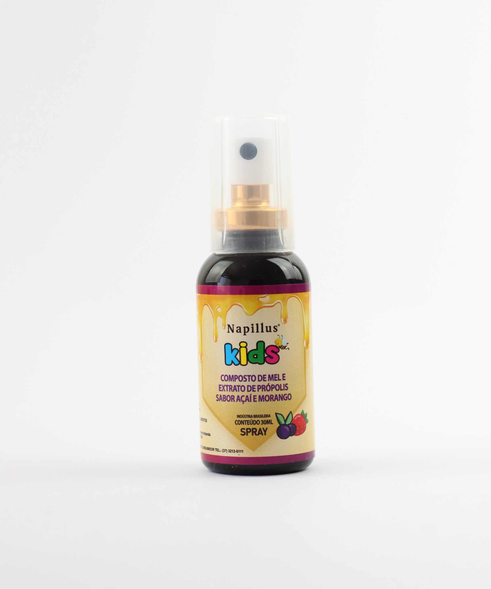 Spray kids composto de mel e extrato de própolis sabor açaí e morango