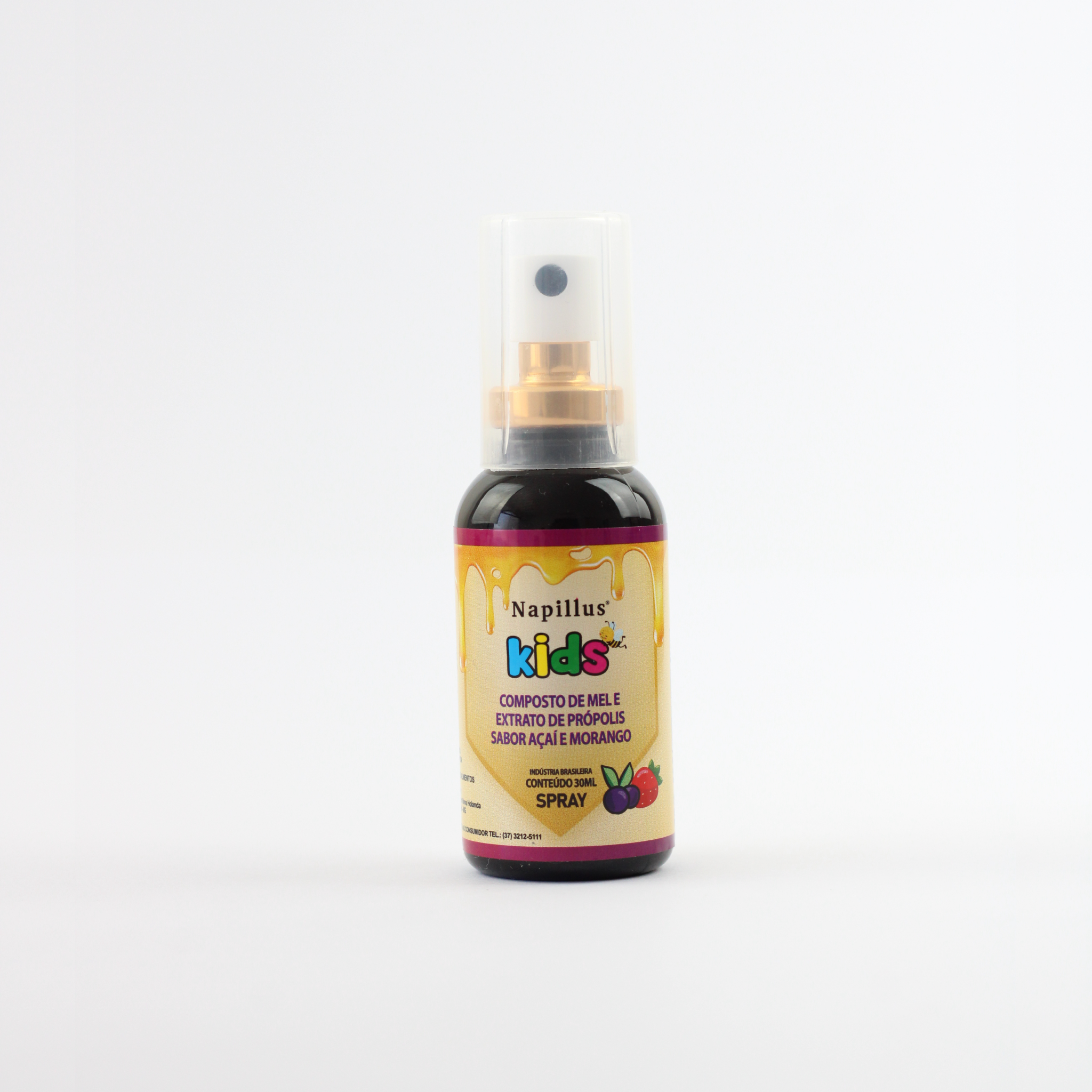 Spray kids composto de mel e extrato de própolis sabor açaí e morango