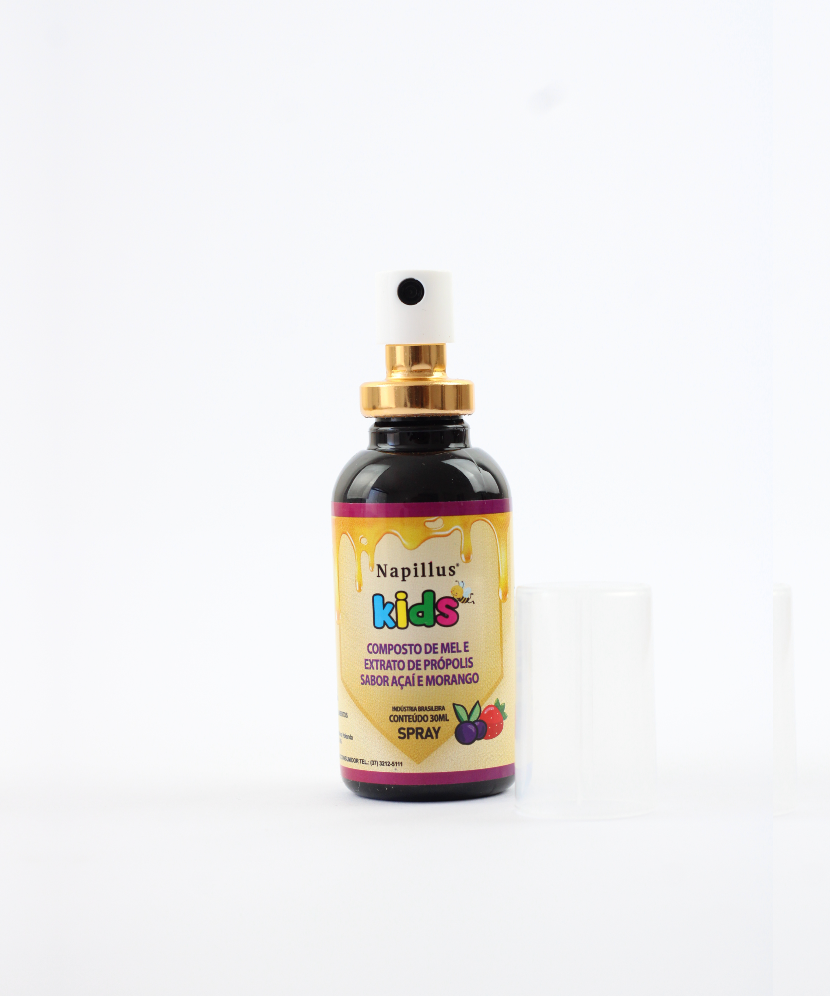 Spray kids composto de mel e extrato de própolis sabor açaí e morango