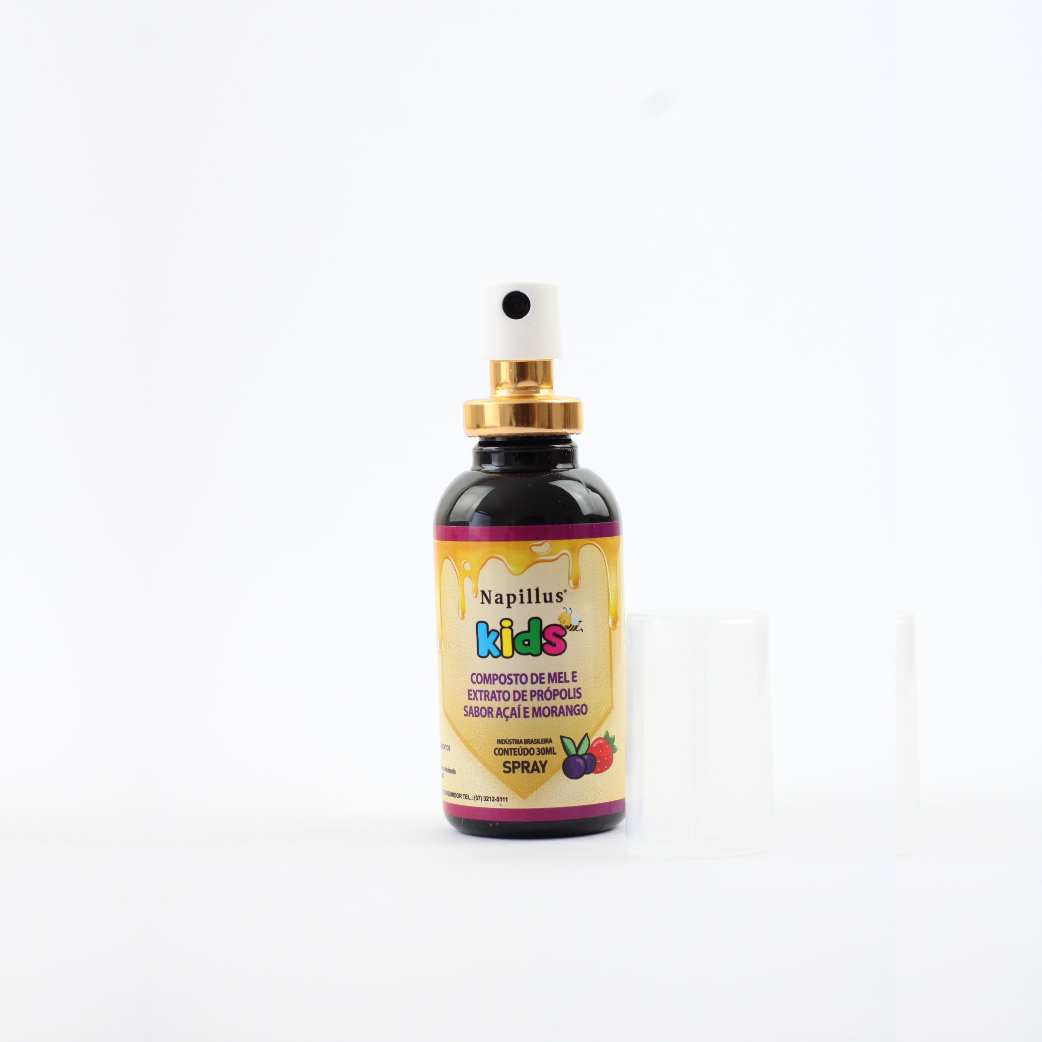 Spray kids composto de mel e extrato de própolis sabor açaí e morango