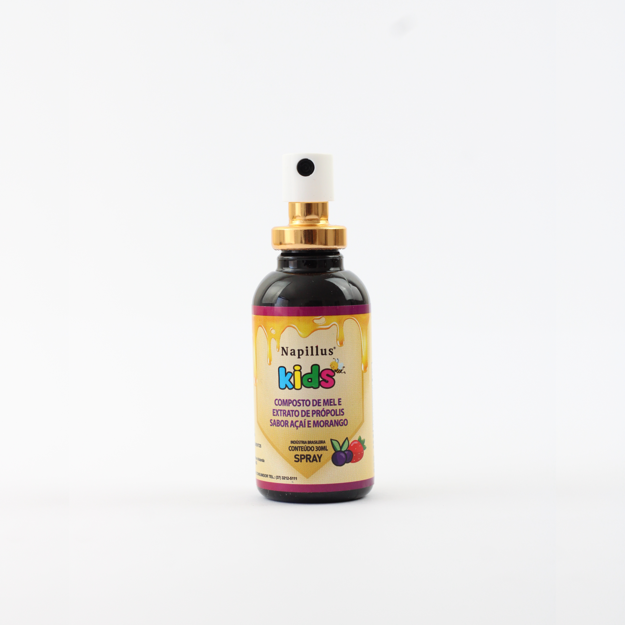 Spray kids composto de mel e extrato de própolis sabor açaí e morango